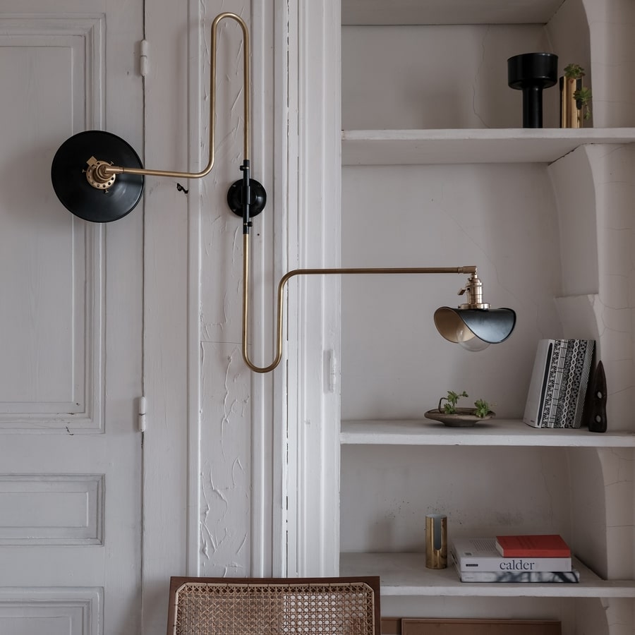 Modernist brass double swing wall light