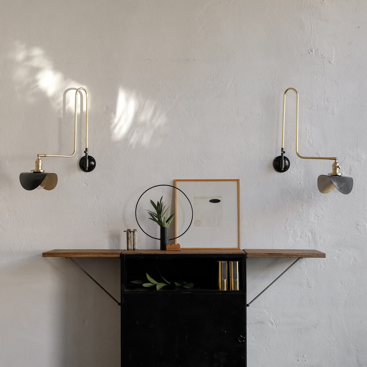 Hand made brass swing wall sconce